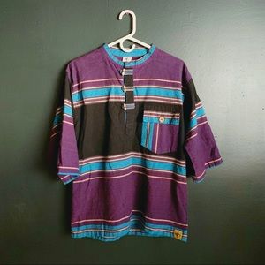 Striped Bohemian Cotton Shirt Top (L)